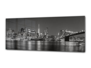 Modernes Glasbild 125 x 50 cm –  Stadt durch Nacht 2