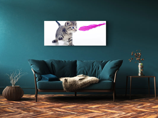 Cuadro de cristal moderno 125x50 cm (49,21 "x 19,69") - Gatito 1