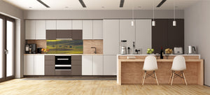 Wide-format glass kitchen panel with and w/o stainless steel metal back-coating: Rolling Spring