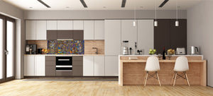 Glass kitchen panel with and w/o stainless steel back-coating: Abstract vintage pattern