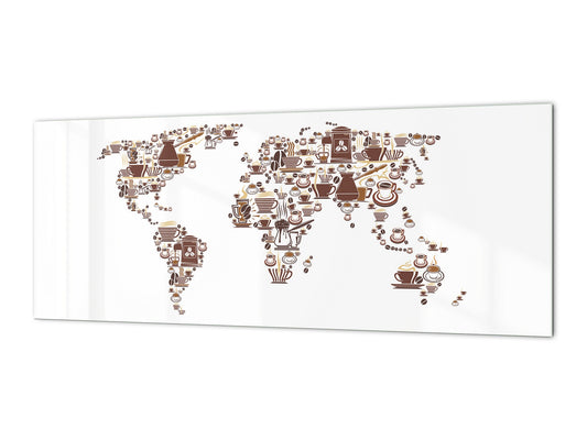 Glass kitchen panel with and w/o stainless steel back-coating: World coffee map