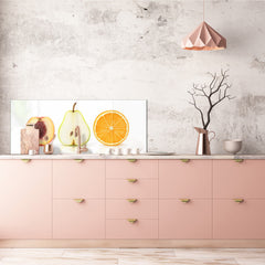 Glass kitchen panel with and w/o stainless steel back-coating: Half fruits