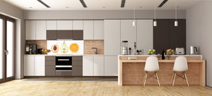 Glass kitchen panel with and w/o stainless steel back-coating: Half fruits