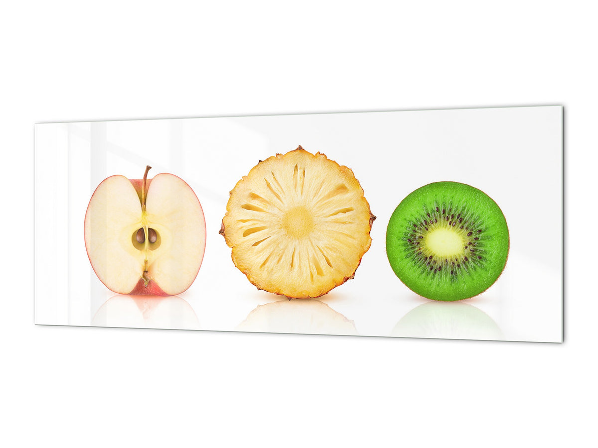 Glass kitchen panel with and w/o stainless steel back-coating: Half fruits 2