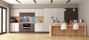 Glass kitchen panel with and w/o stainless steel back-coating: Round trees