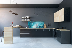 Glass backsplash w/ and w/o metal sheet backing with magnetic properties: Ocean briefing art 2