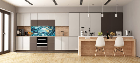 Glass backsplash w/ and w/o metal sheet backing with magnetic properties: Ocean briefing art 3