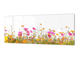 Glass backsplash w/ and w/o metal sheet backing with magnetic properties: Spring flower bed