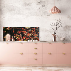 Large format horizontal backsplash - magnetic and non magnetic tempered glass: Colorful Koi