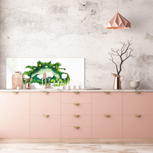 Large format horizontal backsplash - magnetic and non magnetic tempered glass:  3D paper ecology  2