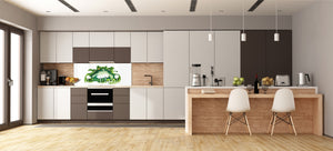Large format horizontal backsplash - magnetic and non magnetic tempered glass:  3D paper ecology  2