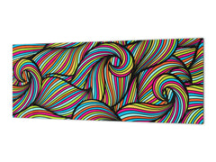 Large format horizontal backsplash - magnetic and non magnetic tempered glass:  Wavy curled pattern