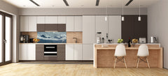 Large format horizontal backsplash - magnetic and non magnetic tempered glass:  Rain clouds among the  peaks
