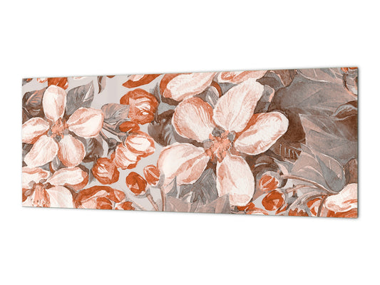 Large format horizontal backsplash - magnetic and non magnetic tempered glass:  Flowering Apple trees