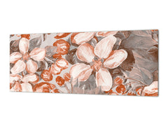 Large format horizontal backsplash - magnetic and non magnetic tempered glass:  Flowering Apple trees