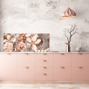 Large format horizontal backsplash - magnetic and non magnetic tempered glass:  Flowering Apple trees