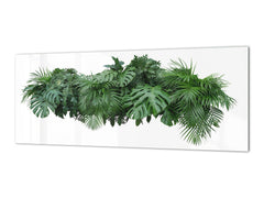 Large format horizontal backsplash - magnetic and non magnetic tempered glass:  Tropical leaves