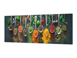 Glass splashback with metal backing - Kitchen glass panel:  Colorful herbs