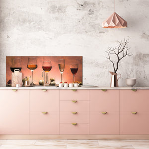 Glass splashback with metal backing - Kitchen glass panel:  Wines and food