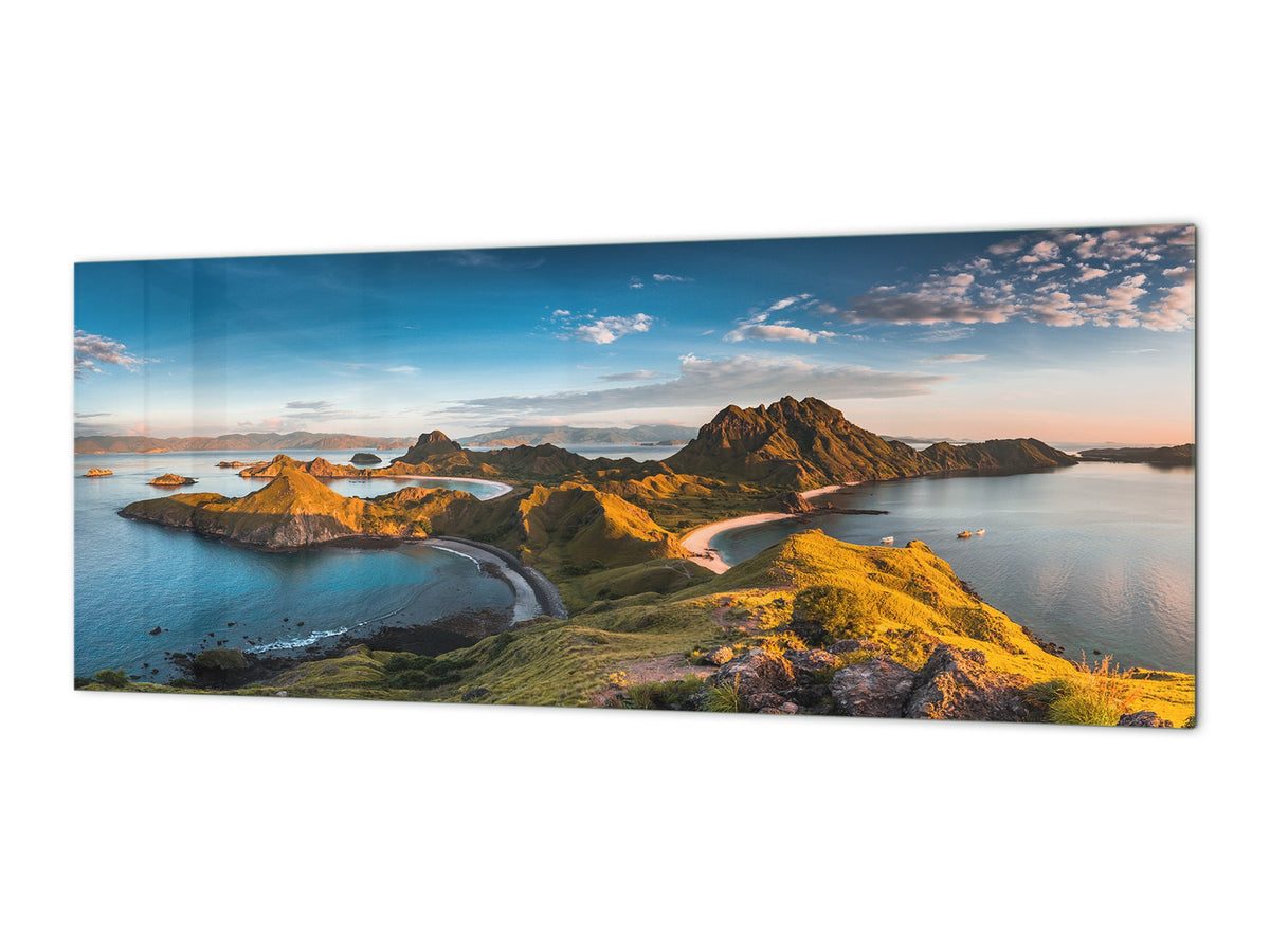 Glass splashback with metal backing - Kitchen glass panel: Padar Island