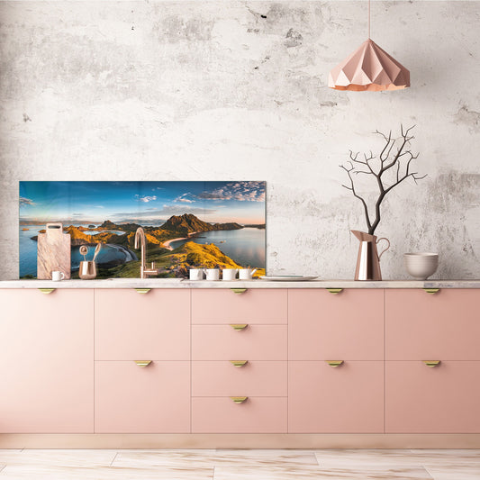 Glass splashback with metal backing - Kitchen glass panel: Padar Island