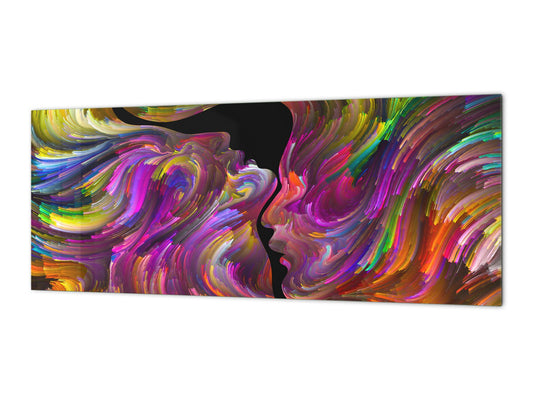 Glass splashback with metal backing - Kitchen glass panel: Swirls of Fate - male and female
