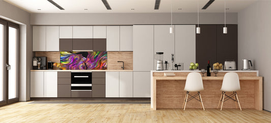 Glass splashback with metal backing - Kitchen glass panel: Swirls of Fate - male and female