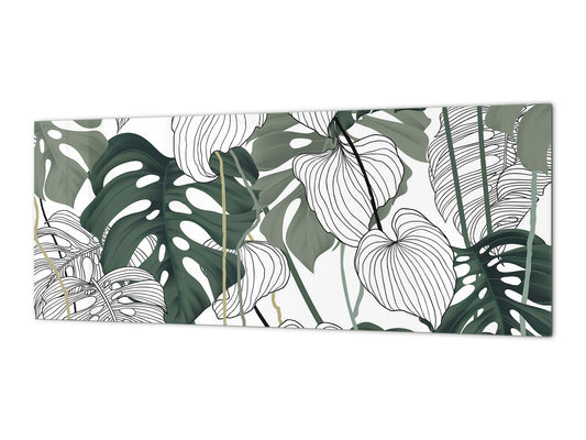 Glass splashback with metal backing - Kitchen glass panel: Philodendron vintage