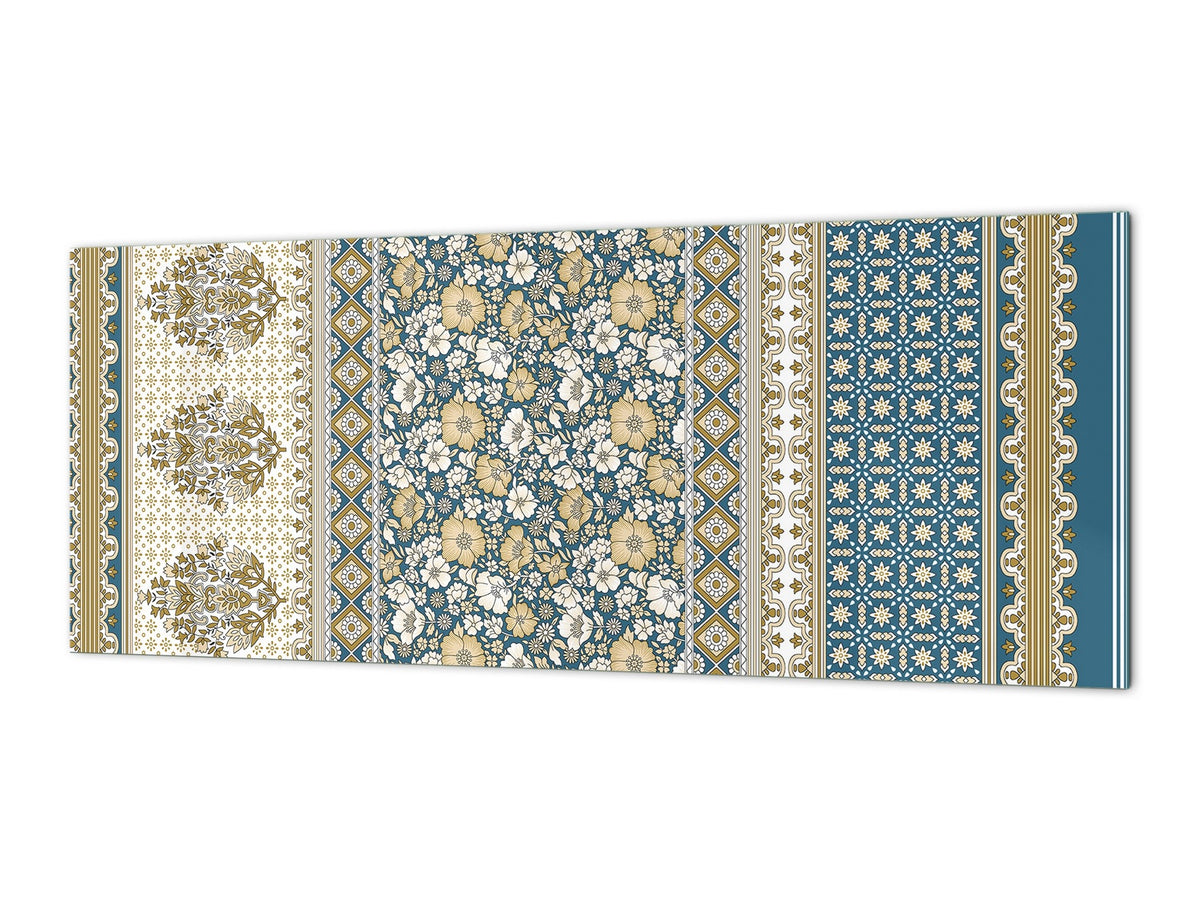 Glass splashback with metal backing - Kitchen glass panel: Indian saree design