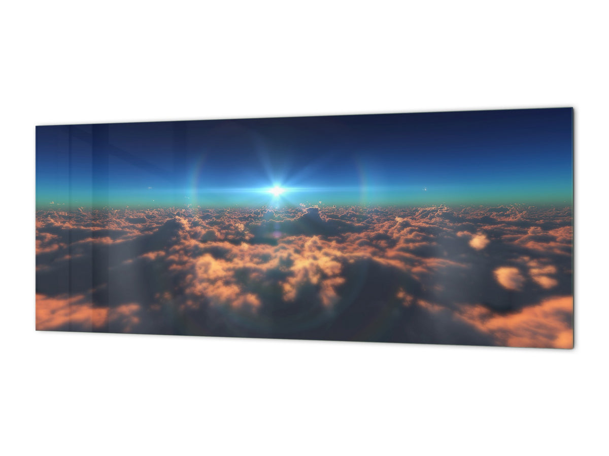 Stunning glass wall art - Wide format  backsplash with magnetic properties: fly in above clouds