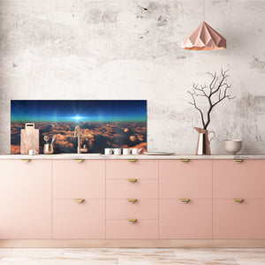 Stunning glass wall art - Wide format  backsplash with magnetic properties: fly in above clouds