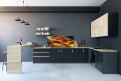 Stunning glass wall art - Wide format  backsplash with magnetic properties:  Wavy modern art