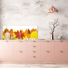 Stunning glass wall art - Wide format  backsplash with magnetic properties:   Autumn tree leaf