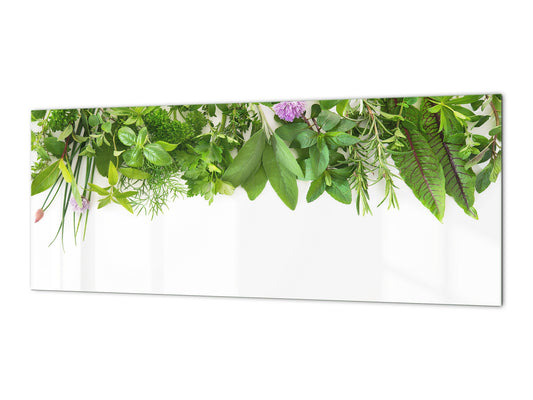 Stunning glass wall art - Wide format  backsplash with magnetic properties:  Garden herbs