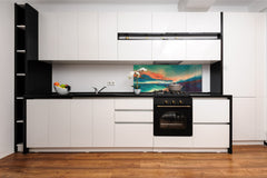 Stunning glass wall art - Wide format  backsplash with magnetic properties:  Sunset never happened