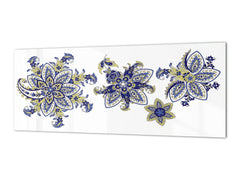 Wide-format tempered glass kitchen wall panel with metal backing - and without: Paisley set