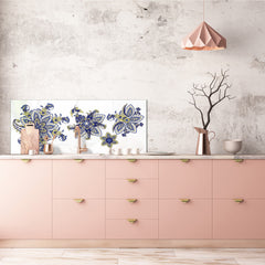 Wide-format tempered glass kitchen wall panel with metal backing - and without: Paisley set