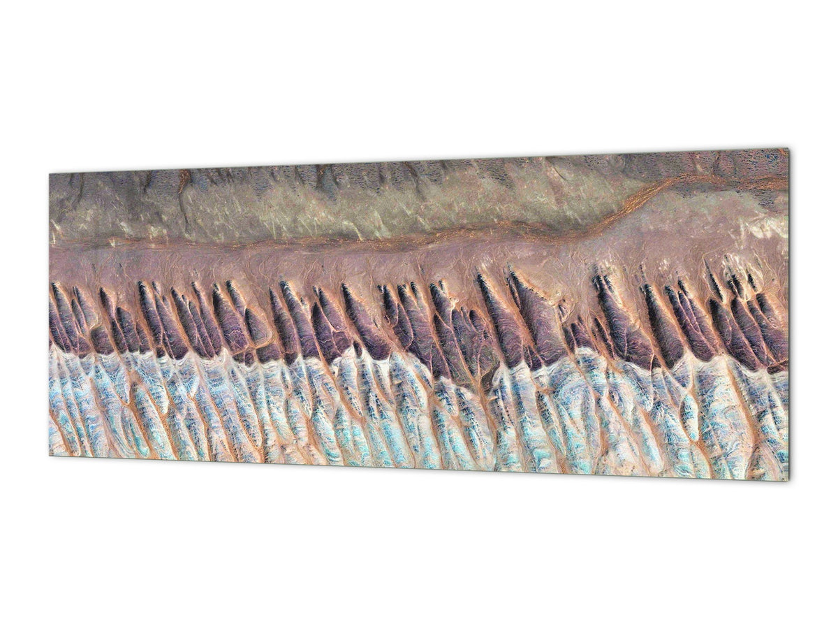 Wide-format tempered glass kitchen wall panel with metal backing - and without: Abstract photography of the deserts of Africa