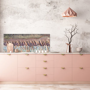 Wide-format tempered glass kitchen wall panel with metal backing - and without: Abstract photography of the deserts of Africa