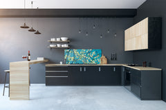 Wide-format tempered glass kitchen wall panel with metal backing - and without: Dogwood tree blossom