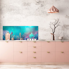Wide-format tempered glass kitchen wall panel with metal backing - and without:  Butterfly in the moon
