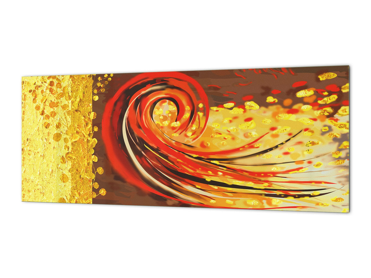 Wide-format tempered glass kitchen wall panel with metal backing - and without:  Color whirls