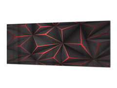 Wide-format tempered glass kitchen wall panel with metal backing - and without:  Futuristic multicorner