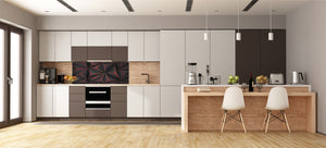 Wide-format tempered glass kitchen wall panel with metal backing - and without:  Futuristic multicorner