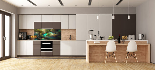 Toughened printed glass backsplash - Wideformat steel coated wall glass splashback: Abstract motion on canvas