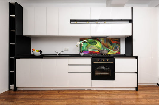 Toughened printed glass backsplash - Wideformat steel coated wall glass splashback:  Modern art background