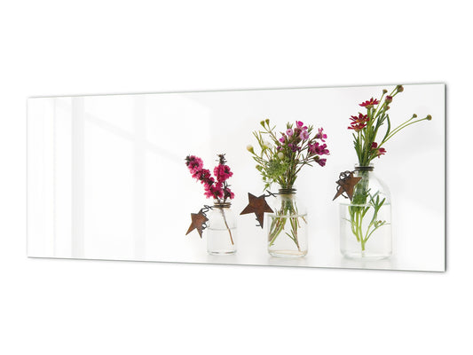 Toughened printed glass backsplash - Wideformat steel coated wall glass splashback:  Spring blooms Santana Red