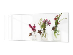 Toughened printed glass backsplash - Wideformat steel coated wall glass splashback:  Spring blooms Santana Red