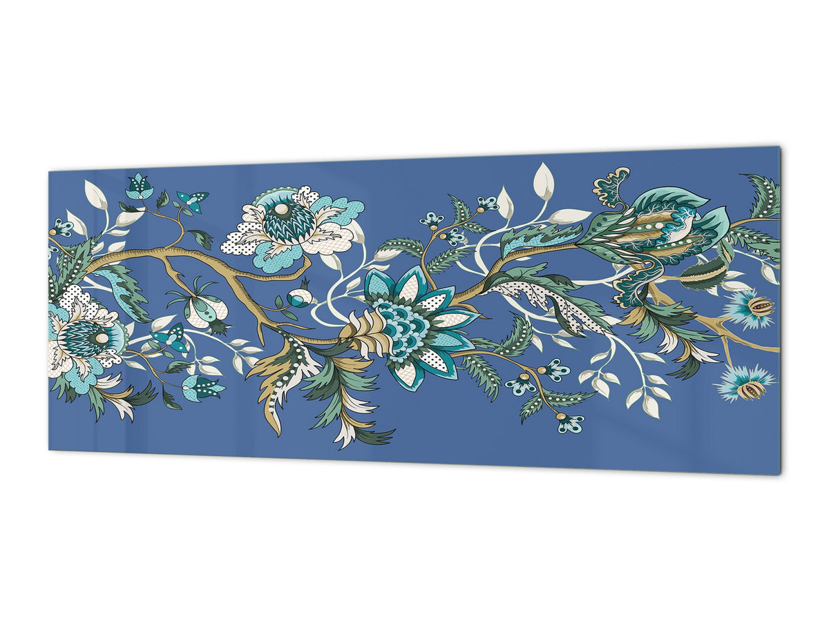 Impresionante arte de pared de vidrio: protector contra salpicaduras de gran formato con propiedades magnéticas: flores étnicas japonesas 