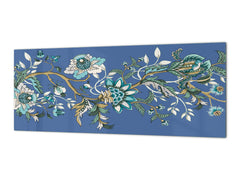 Impresionante arte de pared de vidrio: protector contra salpicaduras de gran formato con propiedades magnéticas: flores étnicas japonesas 